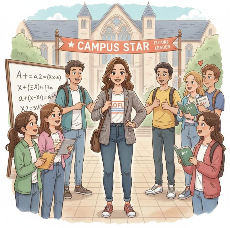 Ilustrasi mahasiswa yang dikagumi oleh teman sebayanya, (Foto : AI)