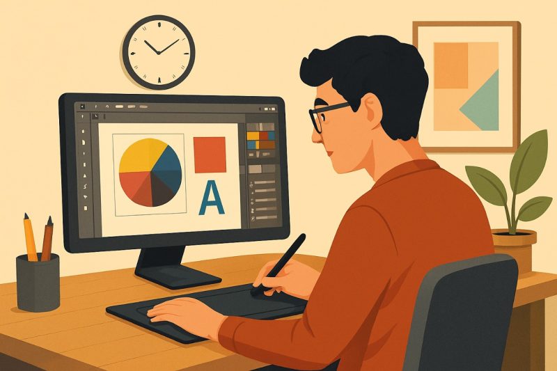 Ilustrasi seseorang belajar grafis, (Foto:AI)