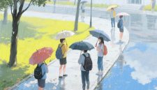 Ilustrasi Beberapa Mahasiswa Memakai Payung Karena Sedang Hujan Pada saat ke Kampus, (Foto: AI)