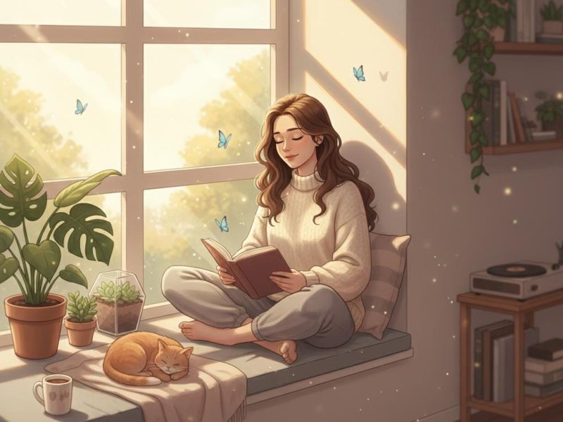 Ilustrasi Seseorang Healing dengan Membaca Buku, (Foto: Ai.)