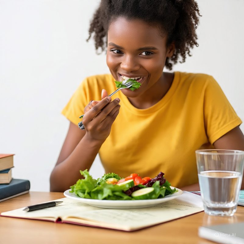 Ilustrasi mahasiswa yang sedang menjaga pola makan agar tetap sehat,(Foto:Ai.)