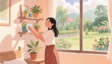 Ilustrasi seseorang yang membereskan kamar saat hujan, (Foto: AI.)