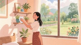 Ilustrasi seseorang yang membereskan kamar saat hujan, (Foto: AI.)
