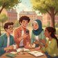 Ilustrasi mahasiswa sedang menjalin hubungan akrab dengan teman sebayanya, (Foto: Ai.)