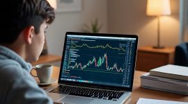 Ilustrasi mahasiswa yang sedang memantau nilai mata uang untuk investasi, (Foto: Ai.)
