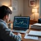 Ilustrasi mahasiswa yang sedang memantau nilai mata uang untuk investasi, (Foto: Ai.)