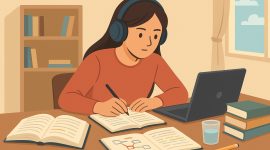 Ilustrasi Mahasiswa sedang fokus belajar untuk persiapan menghadapi Ujian Akhir Semester (Foto: AI)