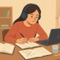 Ilustrasi Mahasiswa sedang fokus belajar untuk persiapan menghadapi Ujian Akhir Semester (Foto: AI)