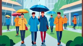 Ilustrasi mahasiswa ditengah hujan, (Foto: AI)