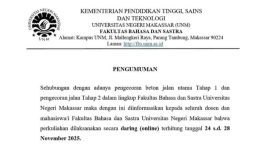 Surat pengumuman pelaksanaan kuliah daring untuk sivitas akademika FBS, (Foto: Int.)