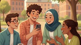 Ilustrasi mahasiswa sedang menjalin hubungan akrab dengan teman sebayanya, (Foto : Ai)