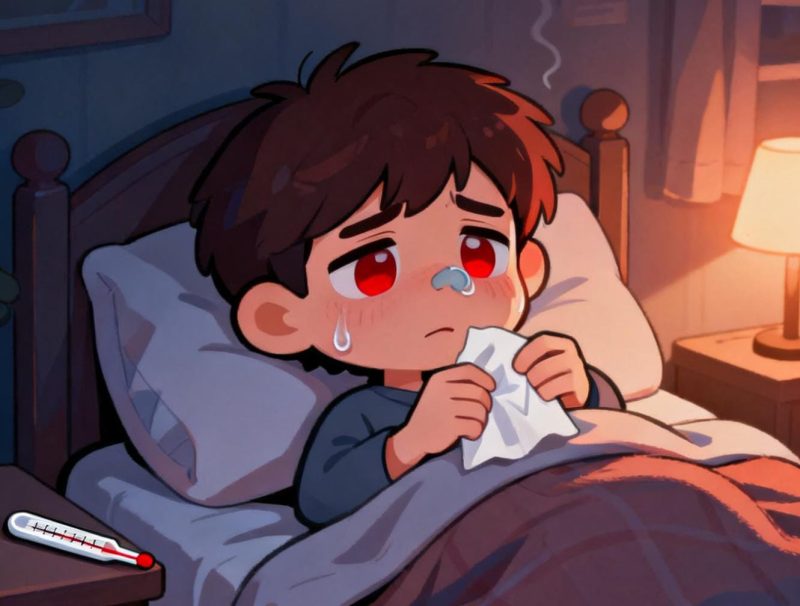 Ilustrasi mahasiswa yang sedang terkenal flu, (Foto: AI.)
