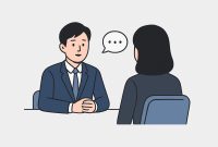 Ilustrasi suasana wawancara kerja antara pewawancara dan pelamar yang sedang berdiskusi secara langsung,(Foto: Ai.)