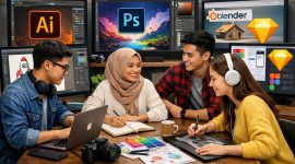 Potret mahasiswa menggunakan beberapa aplikasi untuk mendesain (Foto:int)