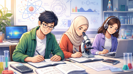 Mahasiswa mempelajari fisika modern melalui diskusi, eksperimen, dan pemanfaatan teknologi visual di ruang belajar kampus,(Foto : Ai)