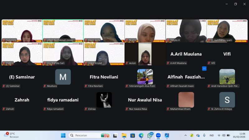 Potret Ade Yustiana membawakan materi Evaluasi Ide PKM melalui Zoom, (Foto: Nur Awalul Nisa)