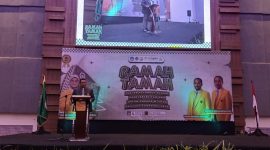 Potret Hasan Wakil Dekan III Fakultas Ekonomi dan Bisnis saat menyampaikan sambutan di Ramah Tamah Alumni, (Foto: Muhammad Syarief)