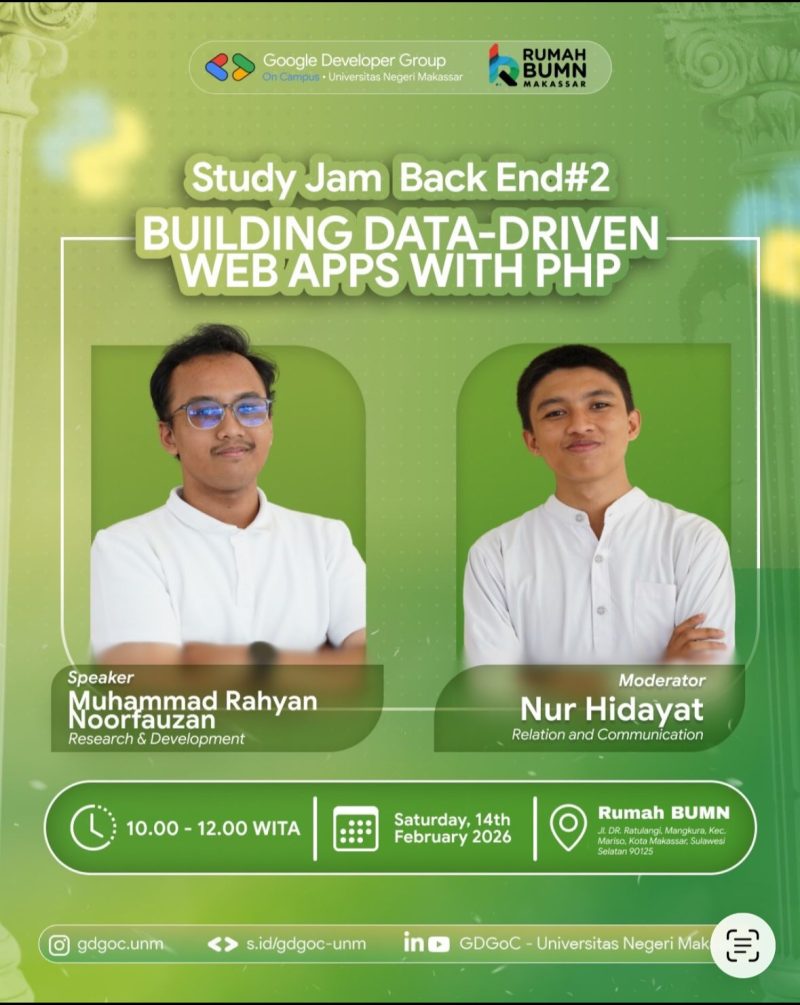 Flyer study jam back end #2 yang akan digelar di Rumah BUMN di oleh Muhammad Rayhan, (Foto: Int.)