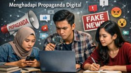 Ilustrasi Mahasiswa saat menyaring Informasi digital, (Foto: Ai.)