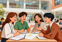 Ilustrasi Mahasiswa yang menjaga kekompakan dalam tim, (Foto: Ai.)