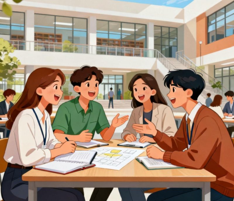 Ilustrasi Mahasiswa yang menjaga kekompakan dalam tim, (Foto: Ai.)