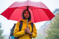 Ilustrasi mahasiswa yang sedang kehujanan, (Foto :Ai.)