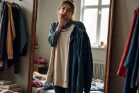 Ilustrasi mahasiswa sedang memilih outfit ke kampus, (Foto: Ai.)