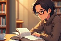 Ilustrasi mahasiswa yang sedang membaca buku di perpustakaan, (Foto: Ai.)