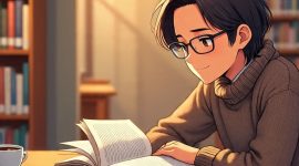 Ilustrasi mahasiswa yang sedang membaca buku di perpustakaan, (Foto: Ai.)