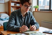 Ilustrasi mahasiswa yang sedang mengatur keuangan, (Foto: Ai.)