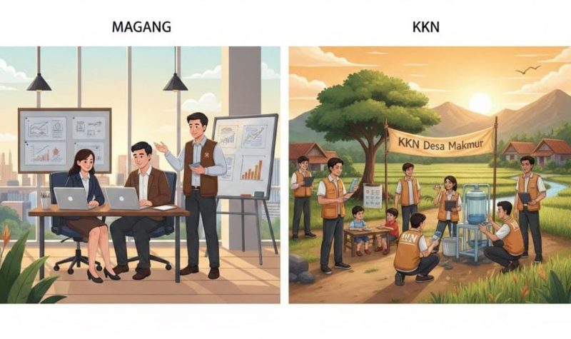 Ilustrasi Gambar Mahasiswa sedang Magang dan KKN (Foto: Ai.)