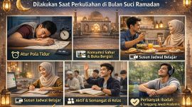 Ilustrasi Suasana Mahasiswa Tetap Produktif dan Fokus saat Mengikuti Perkuliahan di Bulan Suci Ramadan,( Foto: Ai.)