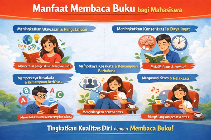 Ilustrasi Mahasiswa Sedang Membaca Buku untuk Meningkatkan Wawasan, (Foto: Ai.)