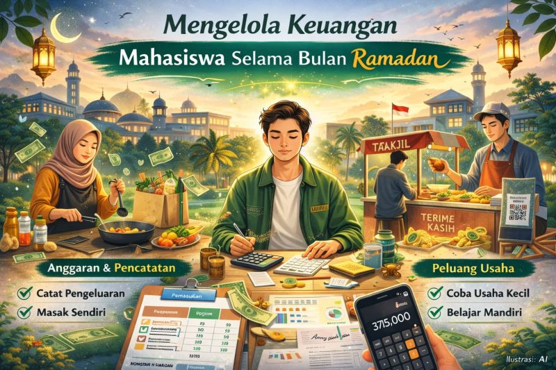Ilustrasi Mahasiswa Mengatur Keuangan dan Kebutuhan Selama Ramadan, (Foto: Ai.)