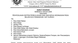 Surat Edaran UNM tentang Penyesuaian Sistem Perkuliahan dan Jam Kerja Kedinasan selama Ramadhan, (Foto: Int)