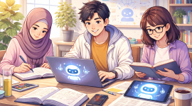 Mahasiswa memanfaatkan teknologi AI sebagai pendamping belajar untuk menyelesaikan tugas kuliah secara mandiri dan bertanggung jawab,(Foto: Ai)