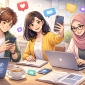 Mahasiswa memanfaatkan media sosial secara kreatif dan seimbang untuk mendukung aktivitas belajar serta kolaborasi akademik kampus,(foto : AI)
