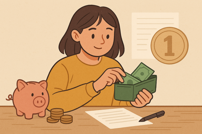 Potret Seorang mahasiswa baru sedang mengatur keuangan pribadi di meja belajar, (Foto: Ai)