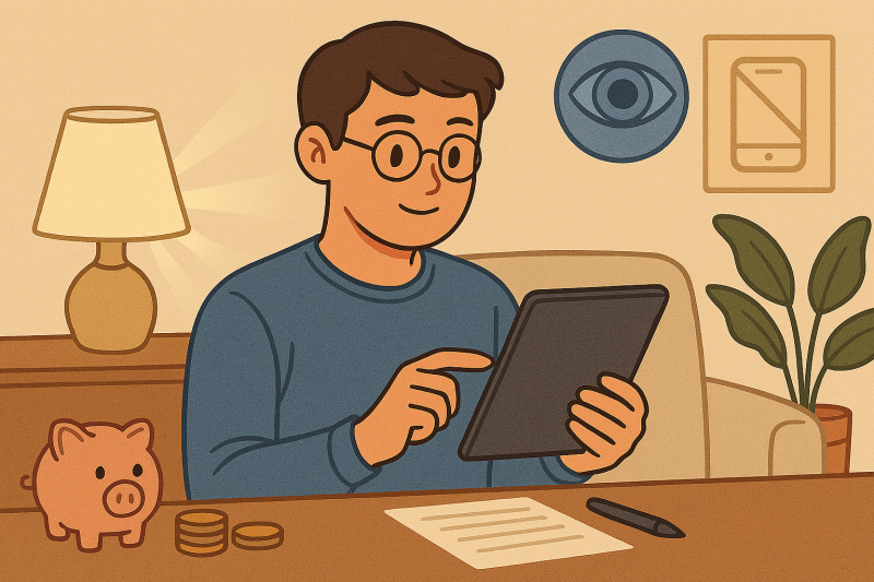 Potret Seorang pria muda berkacamata duduk santai di ruang belajar dengan pencahayaan alami, (Foto : Ai)