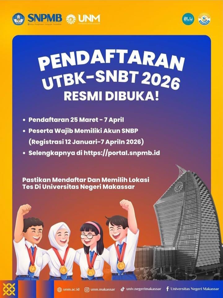 Poster Pengumuman Pendaftaran UTBK-SNBT 2026 Dari Akun Resmi UNM, (Foto: Int.)