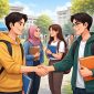 Ilustrasi Mahasiswa Saling Berinteraksi dan Berjabat Tangan, (Foto: Ai.)