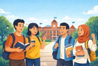 Ilustrasi Mahasiswa Baru Belajar Beradaptasi dengan Kehidupan Kuliah, (Foto: Ai.)