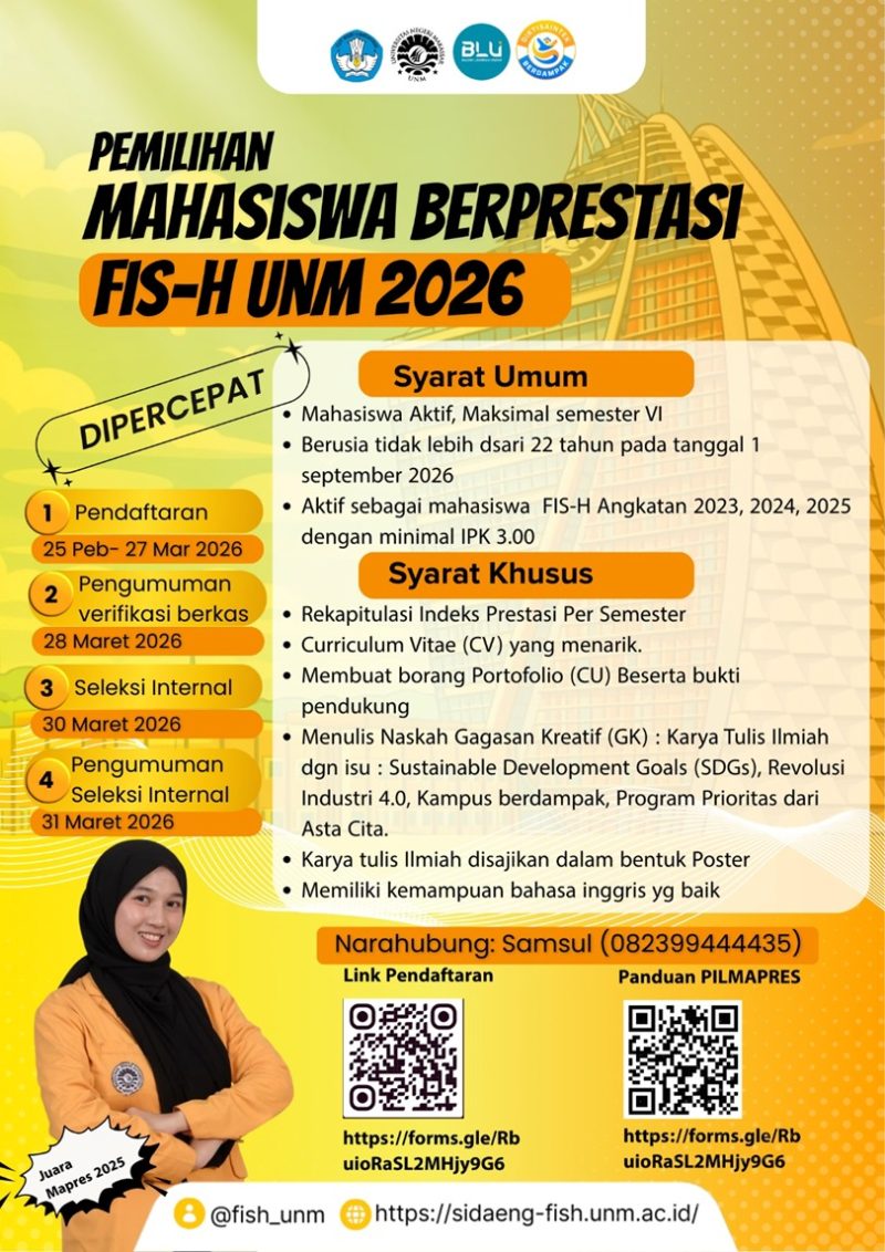 Potret Poster Pemilihan Mahasiswa Berprestasi FISH Tahun 2026, (Foto: Int.)