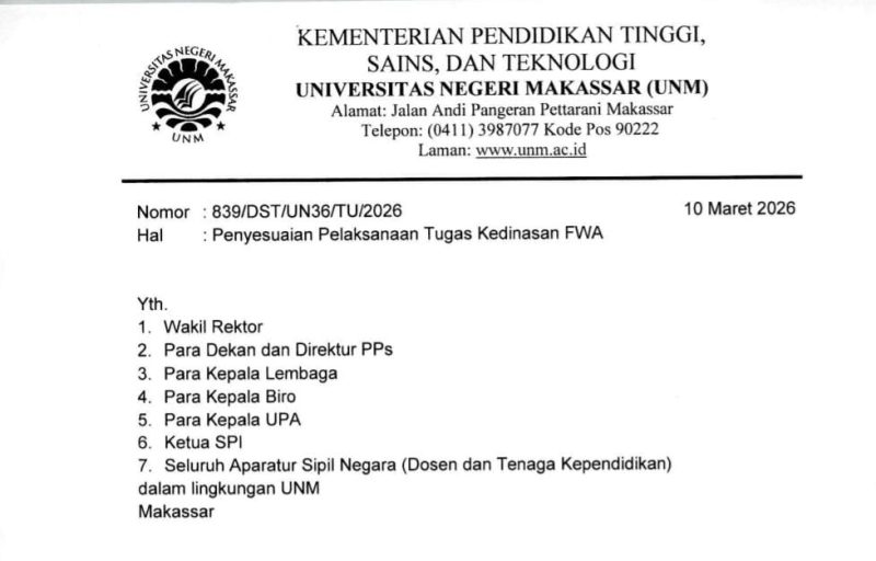 Surat Edaran Penyesuaian Pelaksana Tugas Kedinasan Flexible Working Arrangement, (Foto: Int.)