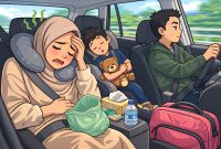 Ilustrasi Orang Mabuk Perjalanan saat Mudik, (Foto: Ai.)