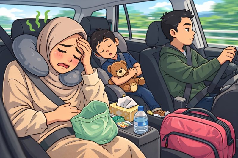 Ilustrasi Orang Mabuk Perjalanan saat Mudik, (Foto: Ai.)