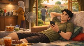 Ilustrasi Mahasiswa Menikmati Waktu Istirahat di Rumah, (Foto: Ai.)