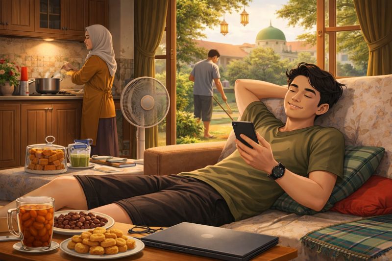 Ilustrasi Mahasiswa Menikmati Waktu Istirahat di Rumah, (Foto: Ai.)