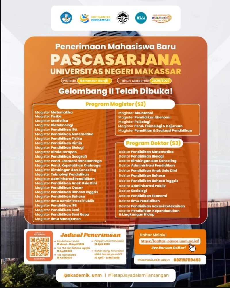 Pamflet PMB Pascasarjana UNM Gelombang II, (Foto: Int.)
