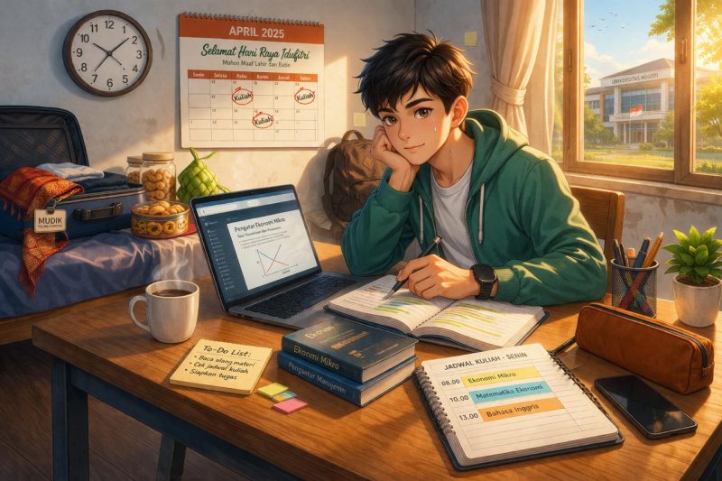 Ilustrasi Mahasiswa Kembali Dengan Rutinitas Kehidupan Kampus, (Foto : Ai.)